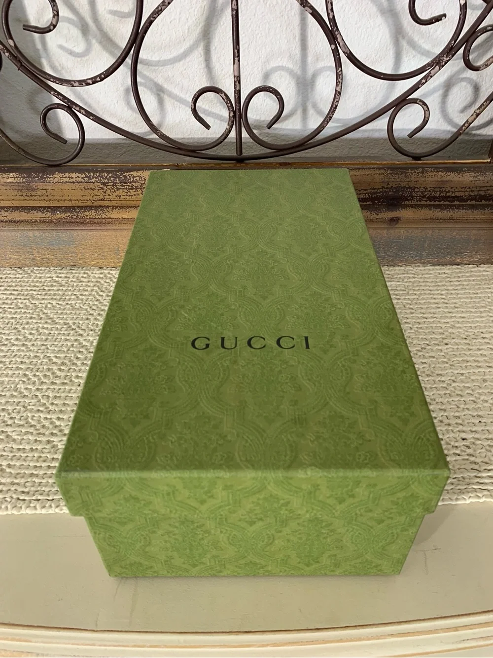 Authentic Gucci Olive Green Embossed Logo Empty Shoe Box, Gift Decor 14.5x8.5x25